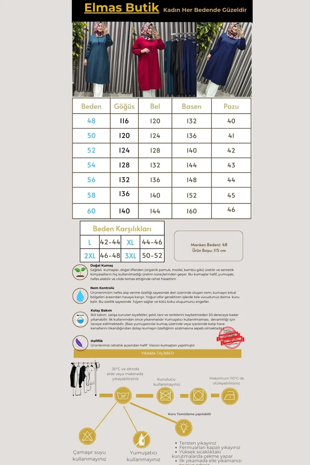 Kadın Tesettür Giyim Büyük Beden Tek Renk İpli Tunik