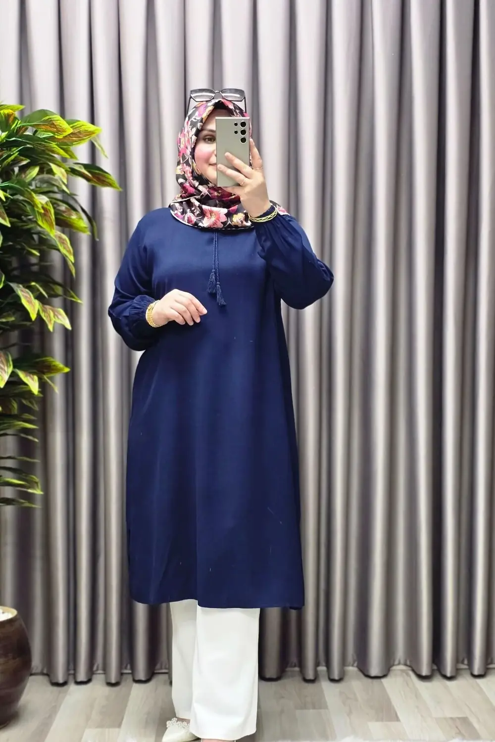 Kadın Tesettür Giyim Büyük Beden Tek Renk İpli Tunik