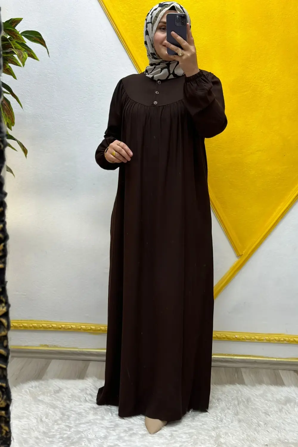 Kadın Tesettür Giyim Büyük Beden Tek Renk Tam Robalı Elbise