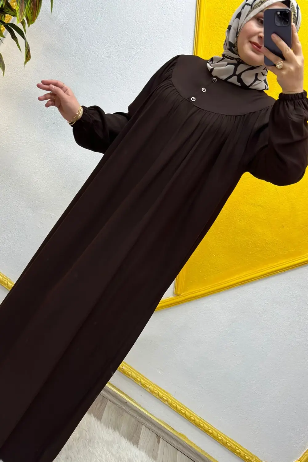 Kadın Tesettür Giyim Büyük Beden Tek Renk Tam Robalı Elbise