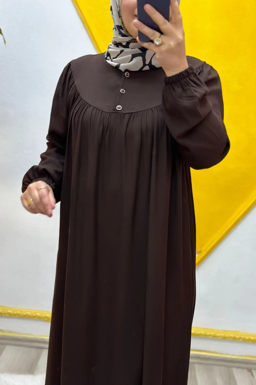 Kadın Tesettür Giyim Büyük Beden Tek Renk Tam Robalı Elbise