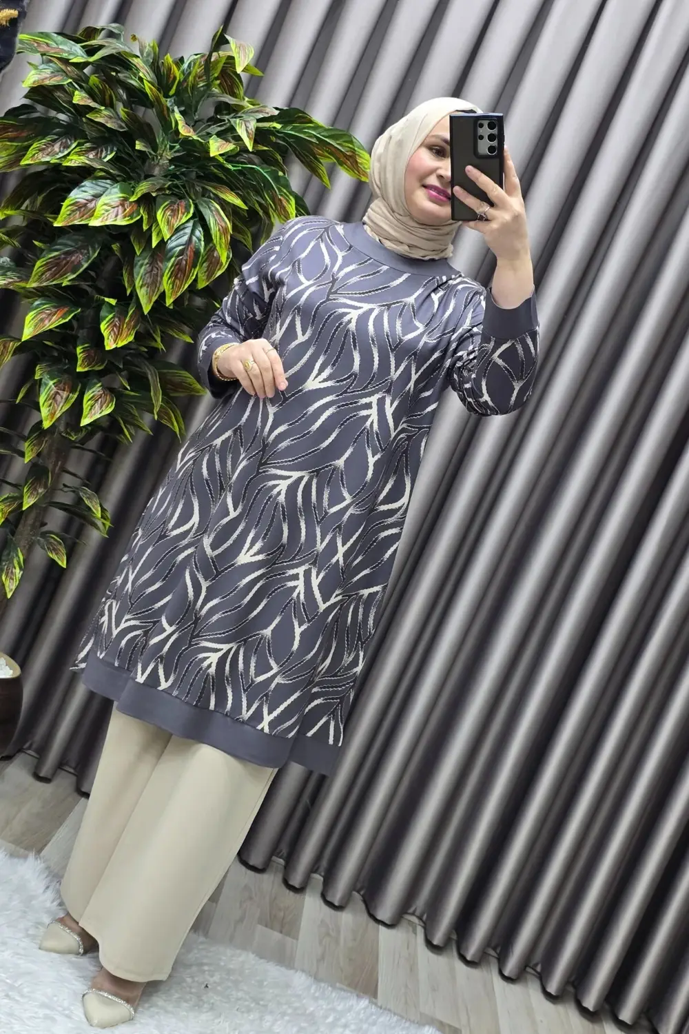 Kadın Tesettür Giyim Büyük Beden Trend Simli Tunik