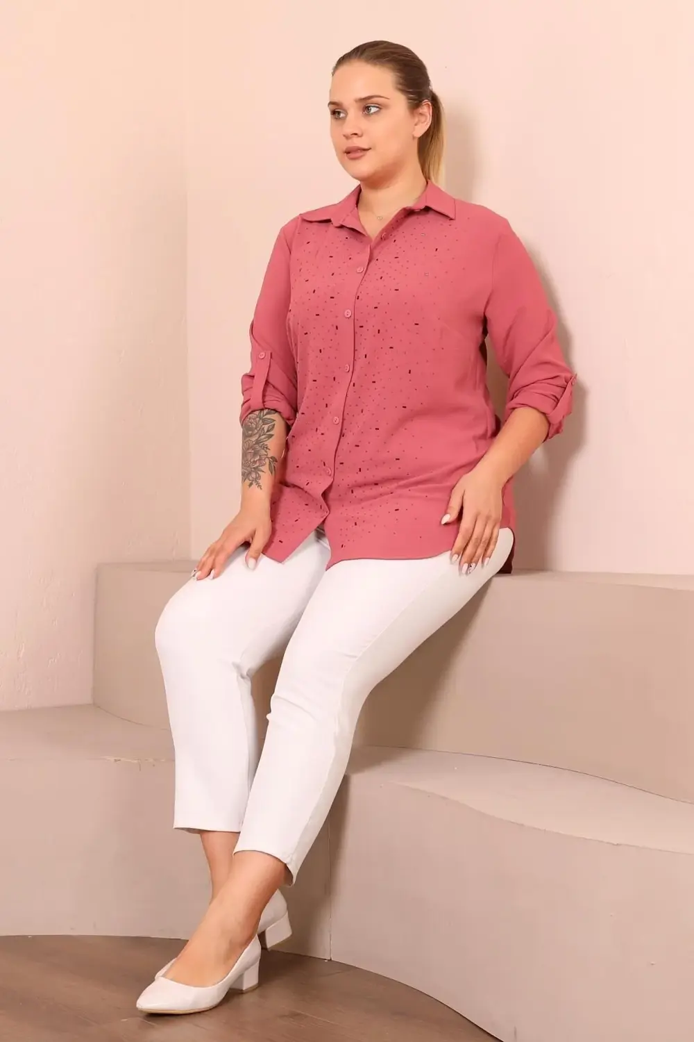 Kadin Tesettur Giyim Buyuk Beden Tunik Gömlek Tas Bakili