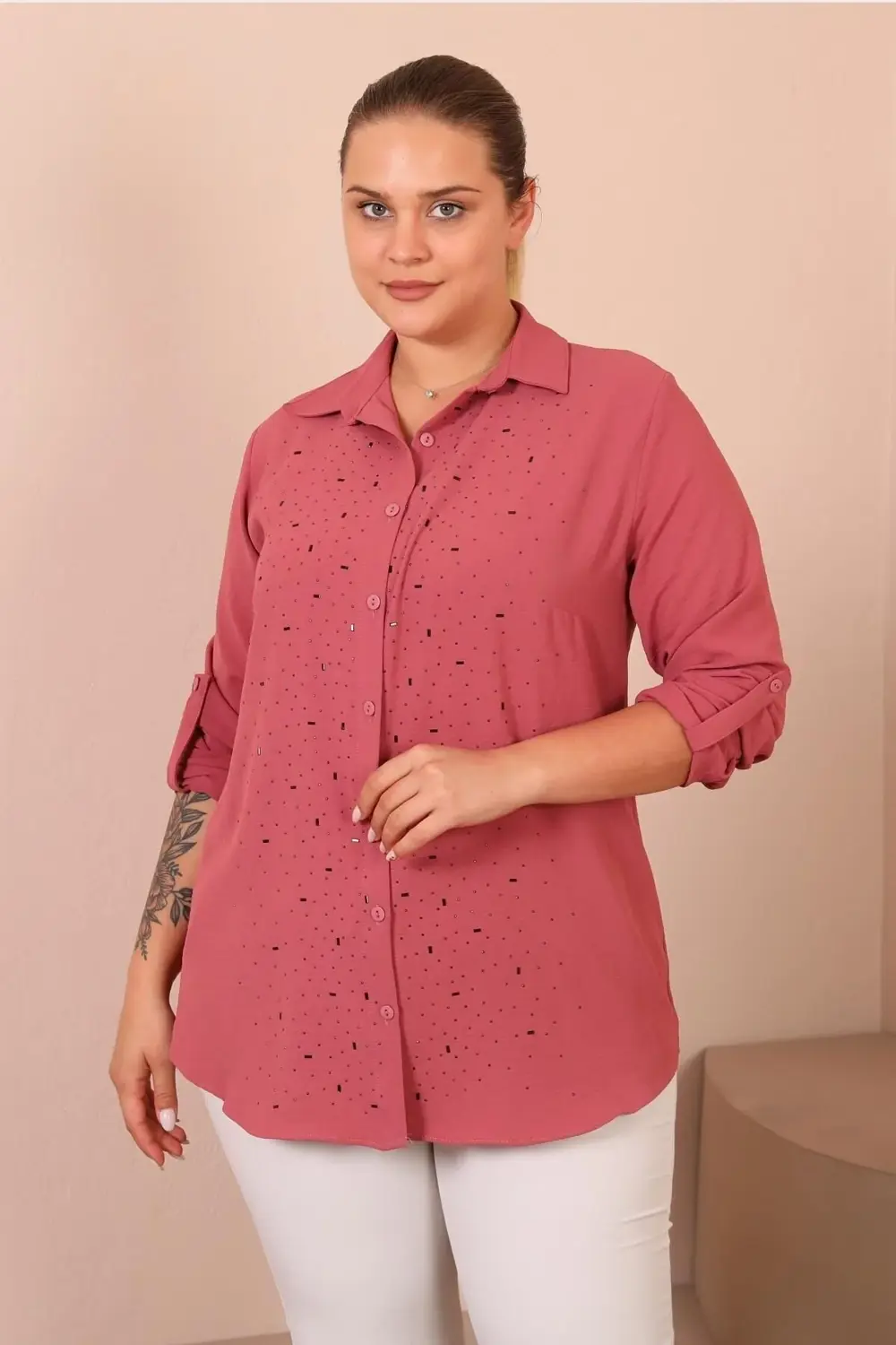 Kadin Tesettur Giyim Buyuk Beden Tunik Gömlek Tas Bakili