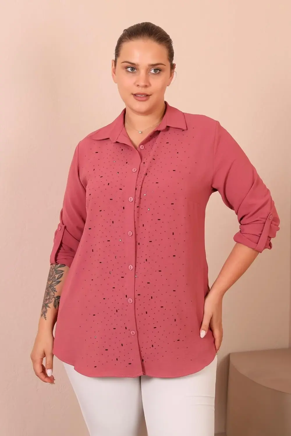 Kadin Tesettur Giyim Buyuk Beden Tunik Gömlek Tas Bakili