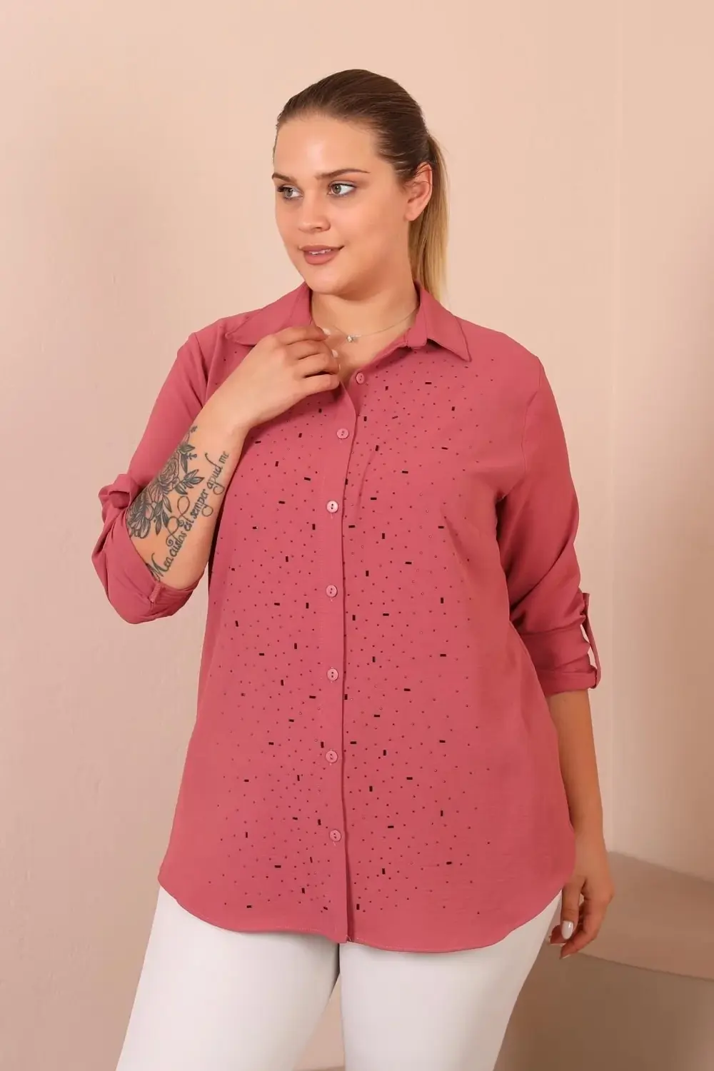 Kadin Tesettur Giyim Buyuk Beden Tunik Gömlek Tas Bakili