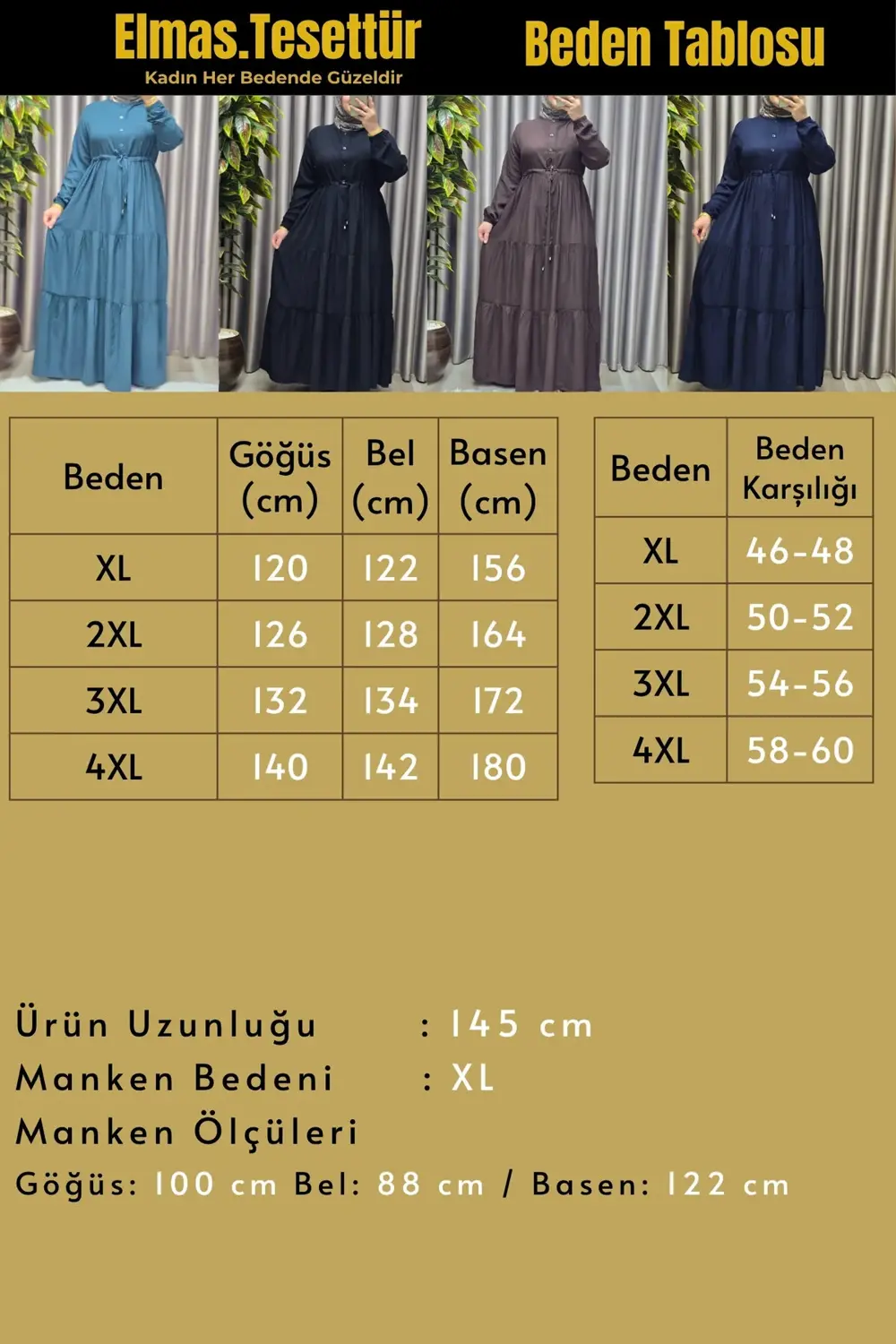 Kadın Tesettür Giyim Büyük Beden Üç Katlı Elbise