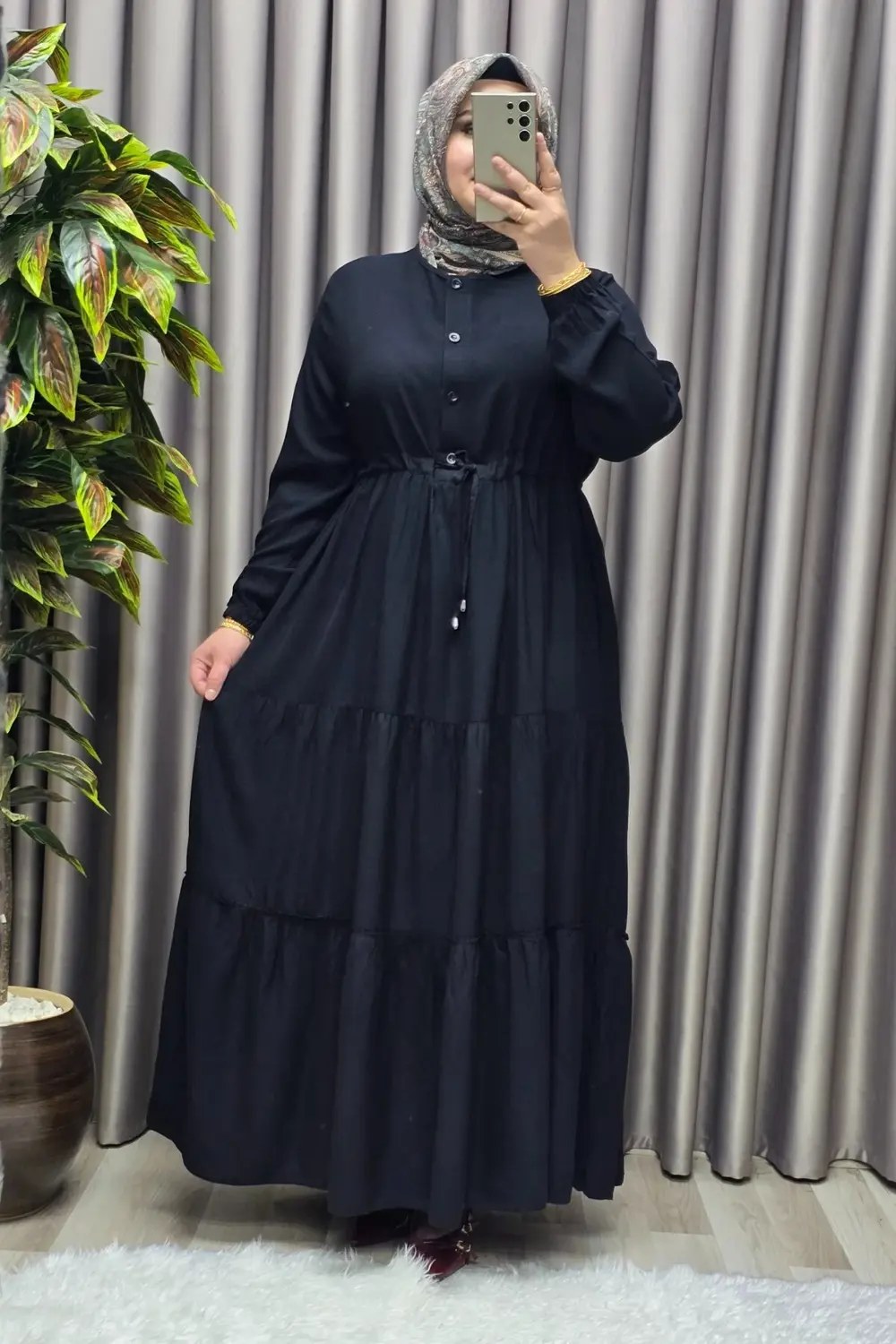 Kadın Tesettür Giyim Büyük Beden Üç Katlı Elbise