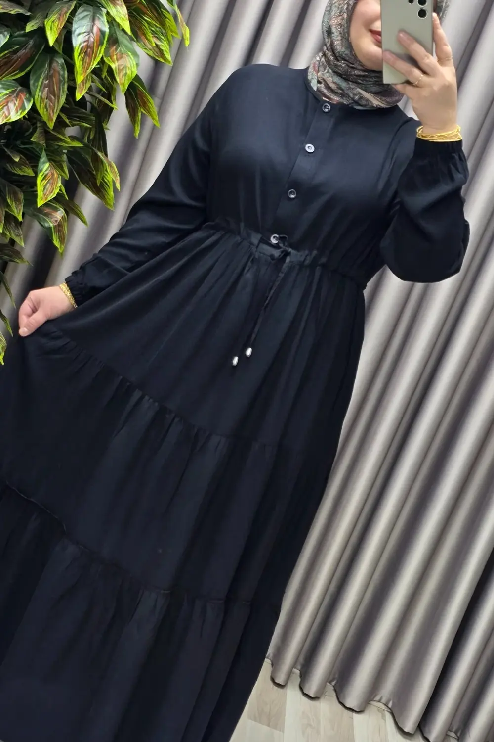 Kadın Tesettür Giyim Büyük Beden Üç Katlı Elbise