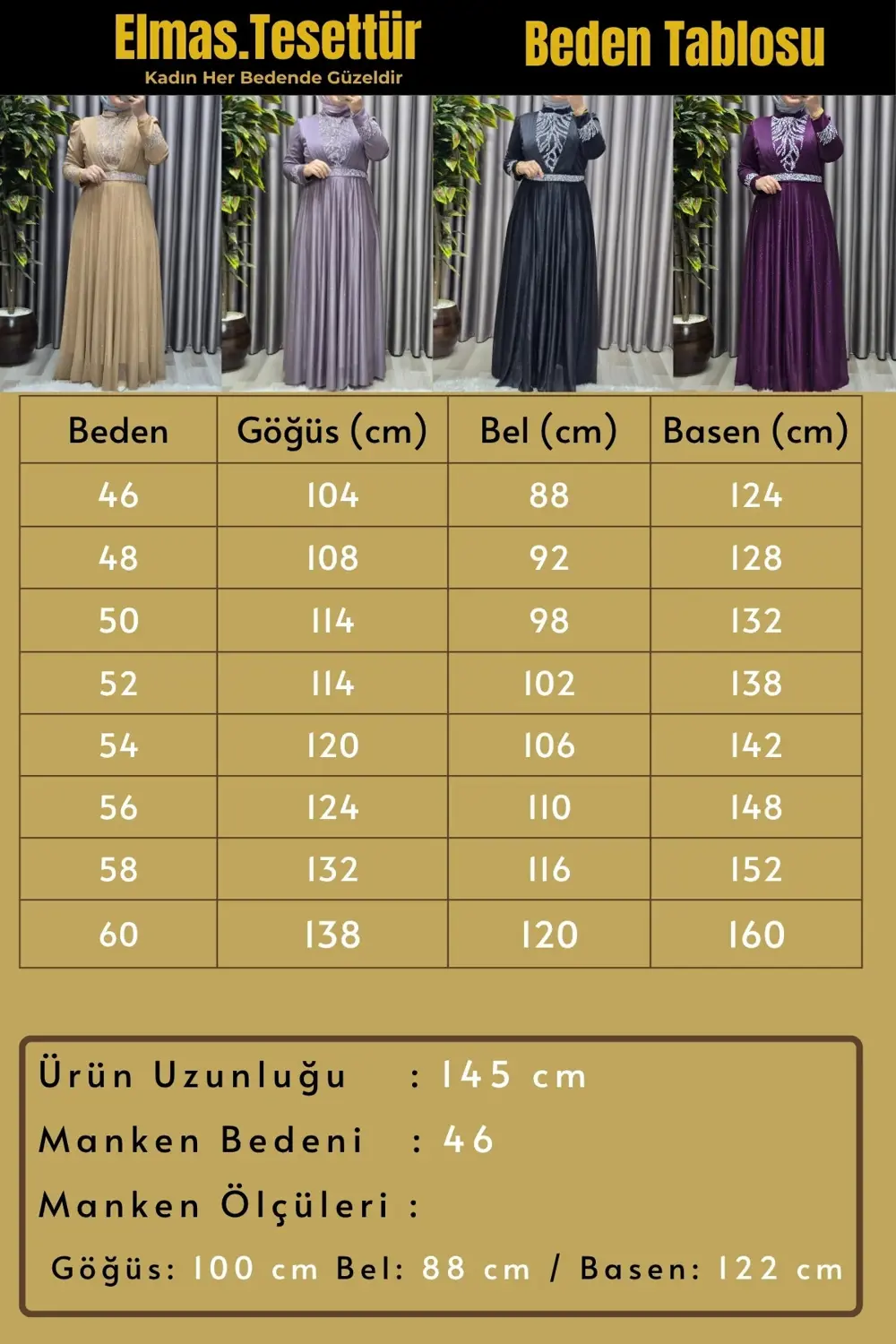 Kadın Tesettür Giyim Büyük Beden V Taşlı Abiye