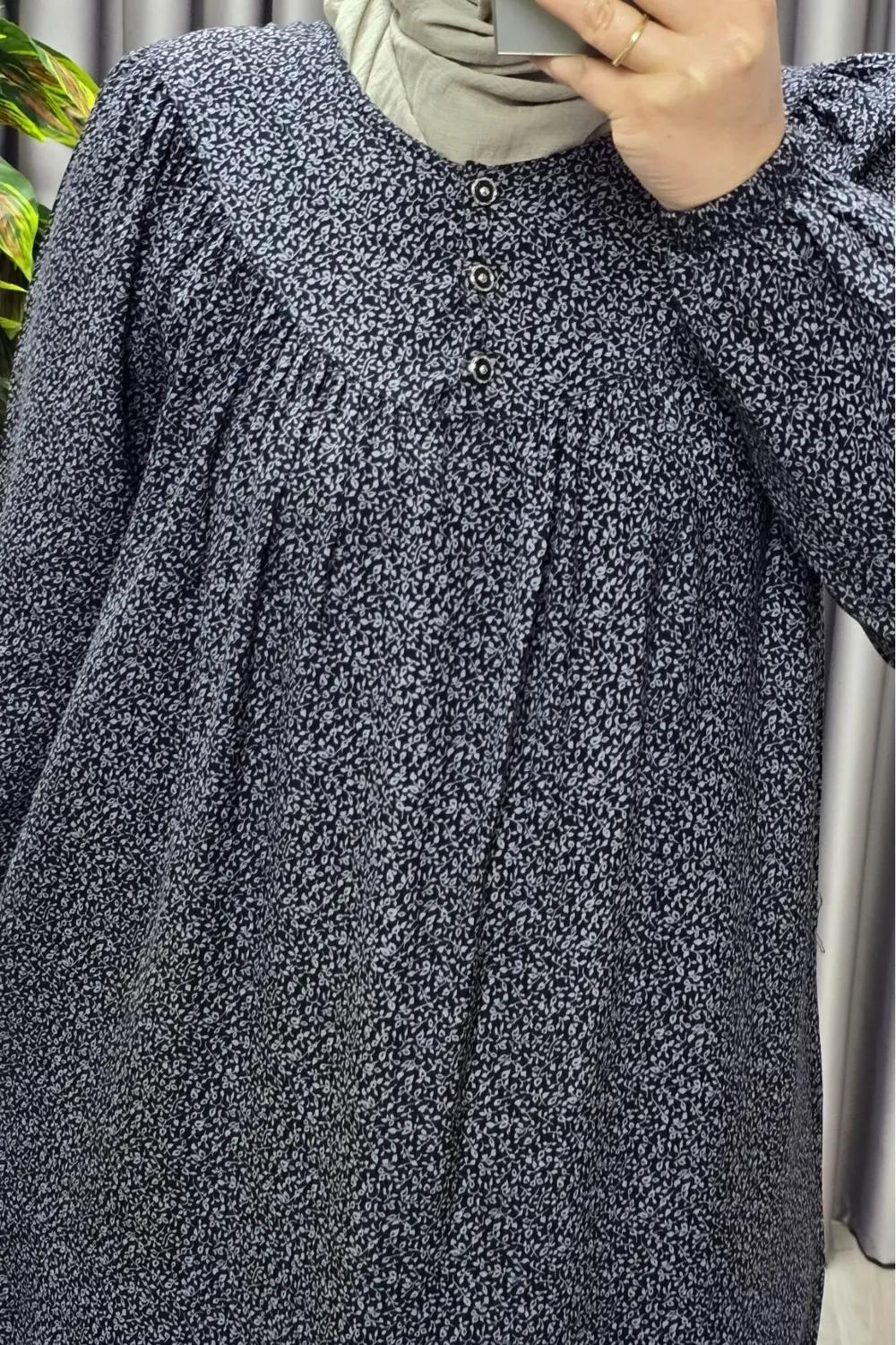 Kadın Tesettür Giyim Büyük Beden Yaprak Desenli Tam Robalı Elbise