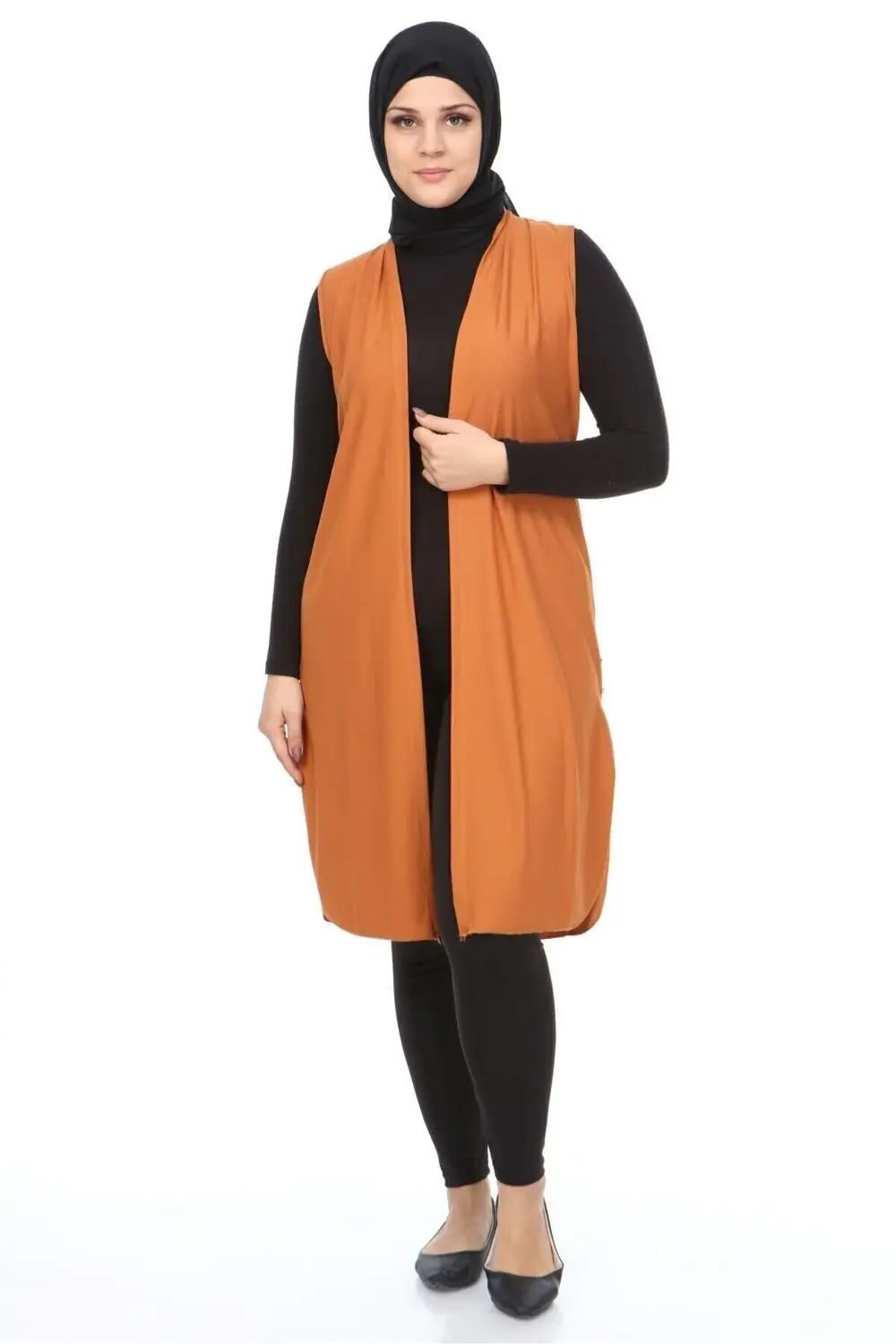 Kadin Tesettur Giyim Buyuk Beden Yazlik Anne Yelek Taba