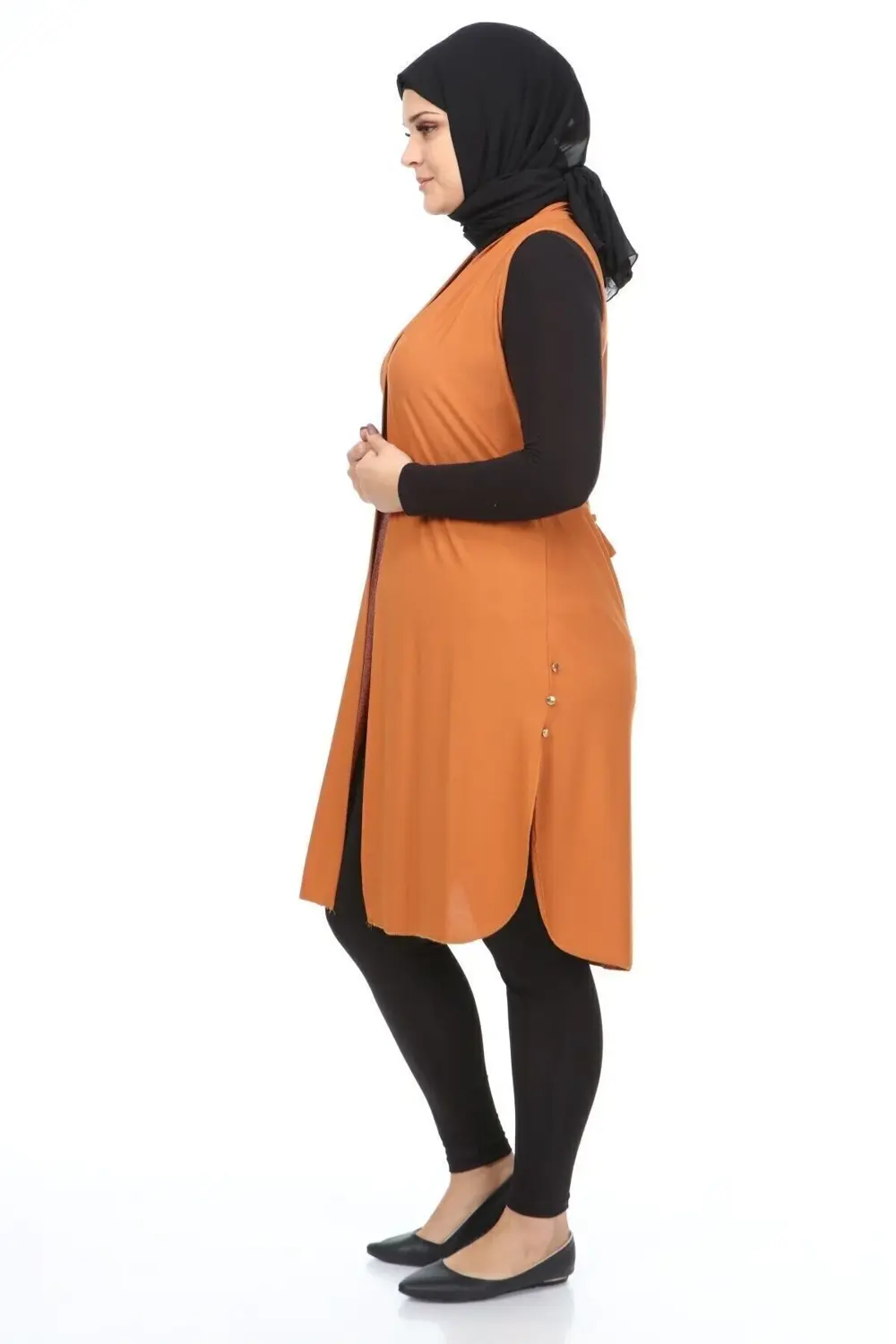 Kadin Tesettur Giyim Buyuk Beden Yazlik Anne Yelek Taba