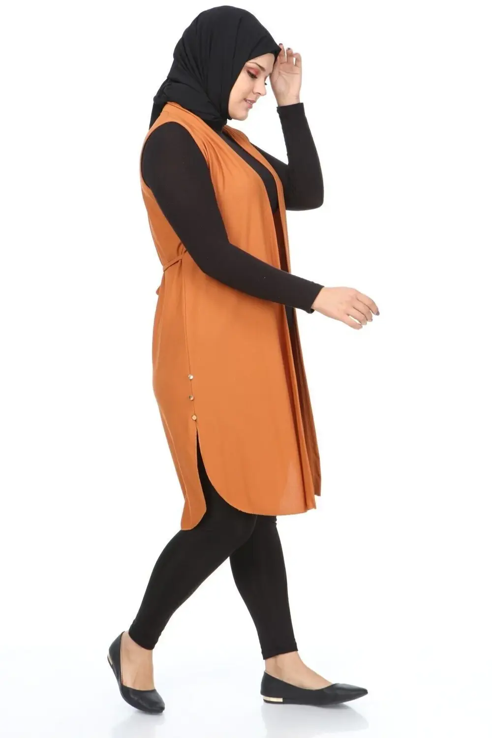 Kadin Tesettur Giyim Buyuk Beden Yazlik Anne Yelek Taba