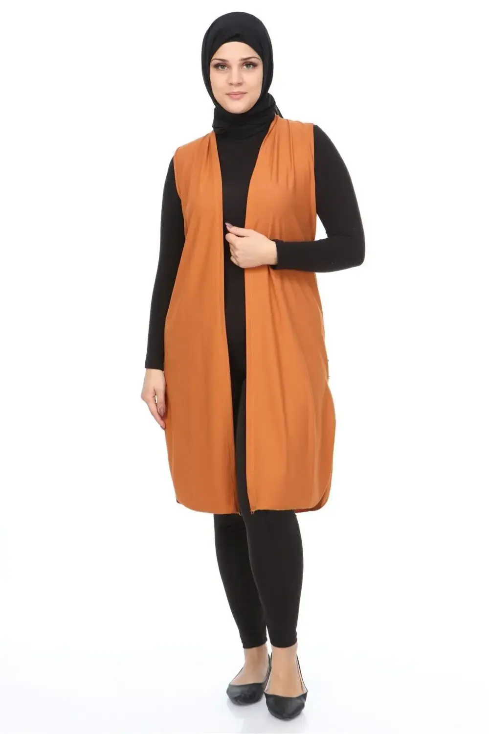 Kadin Tesettur Giyim Buyuk Beden Yazlik Anne Yelek Taba