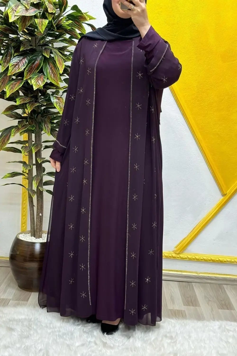 Kadın Tesettür Giyim Büyük Beden Yıldız Taşlı Abiye