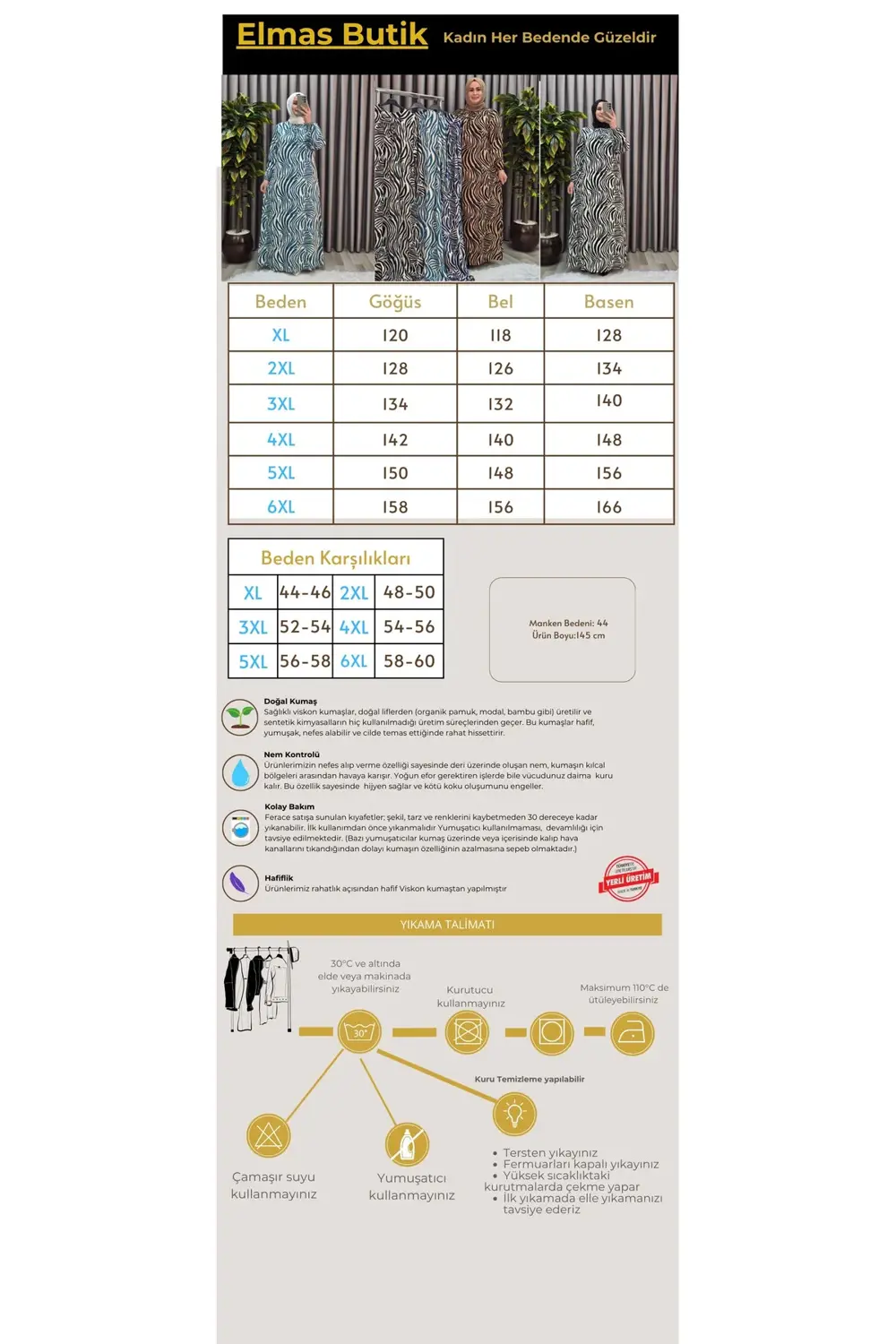 Kadın Tesettür Giyim Büyük Beden Zebra Desen Elbise