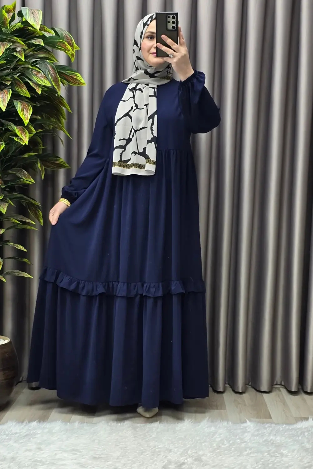 Kadın Tesettür Giyim Endonezya Krebi Fırfırlı Elbise