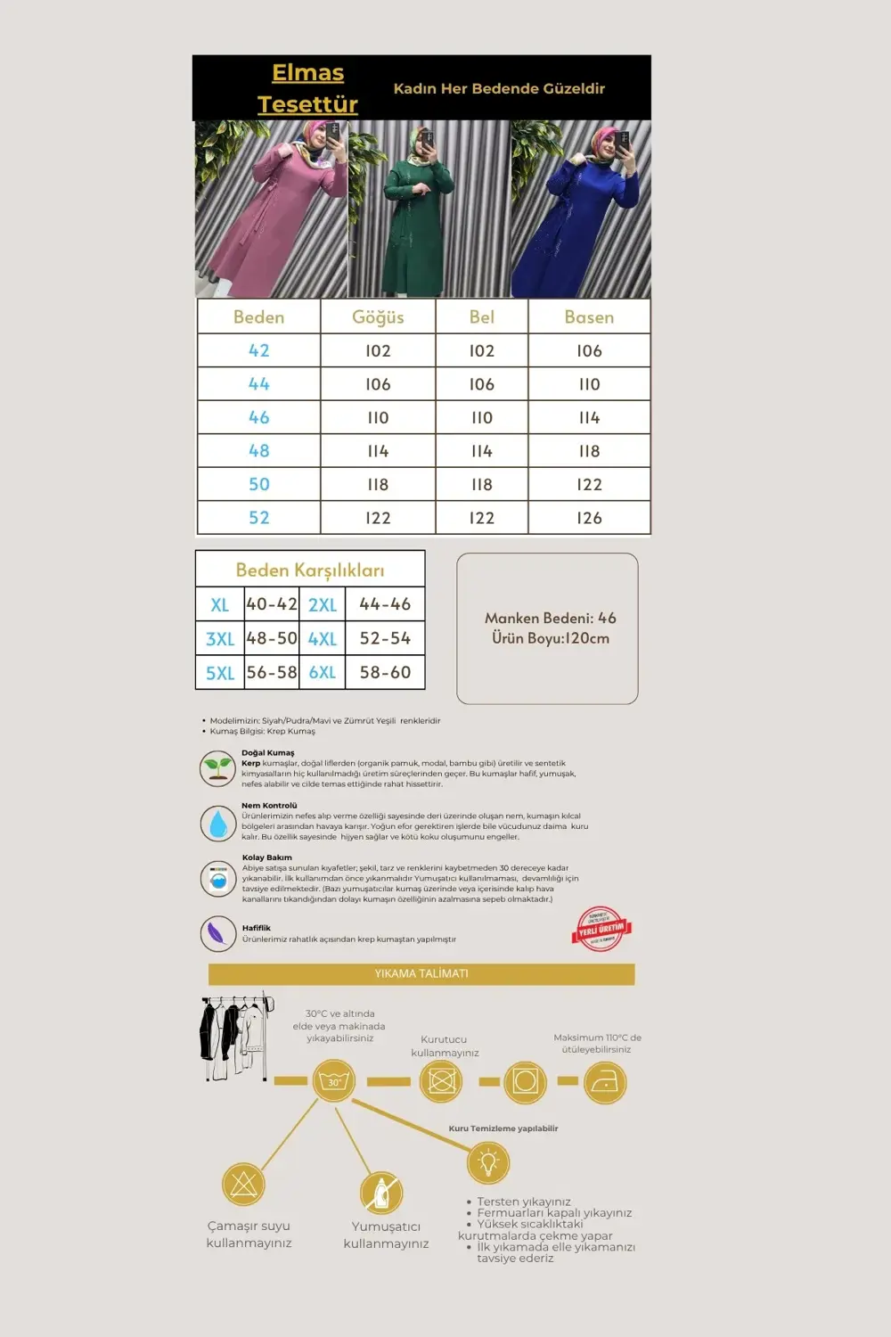 Kadın Tesettür Giyim Krep Abiye Tunik