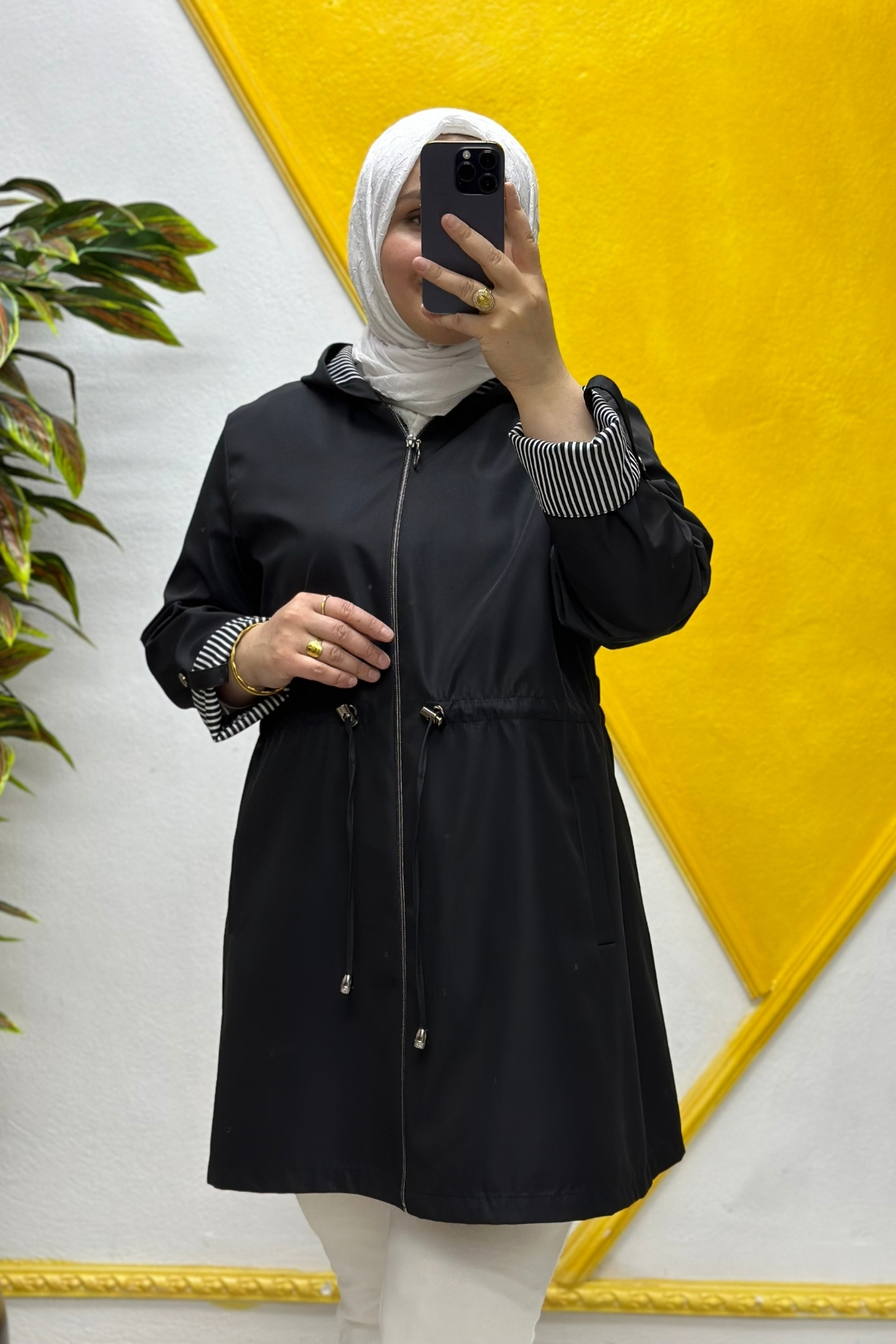 Elmas Tesettür Kadın Tesettür Giyim Büyük Beden Mevsimlik Kısa Trençkot