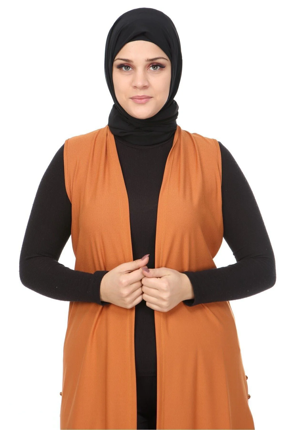 Kadin Tesettur Giyim Buyuk Beden Yazlik Anne Yelek Taba