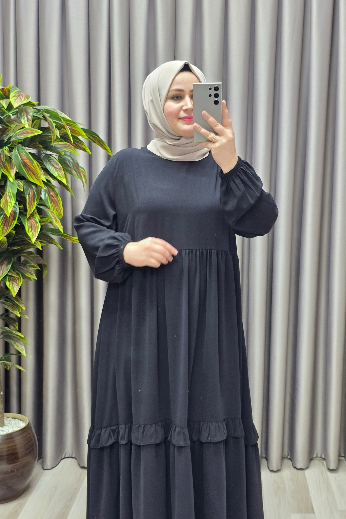 Kadın Tesettür Giyim Büyük Beden Endonezya Krebi Fırfırlı Elbise