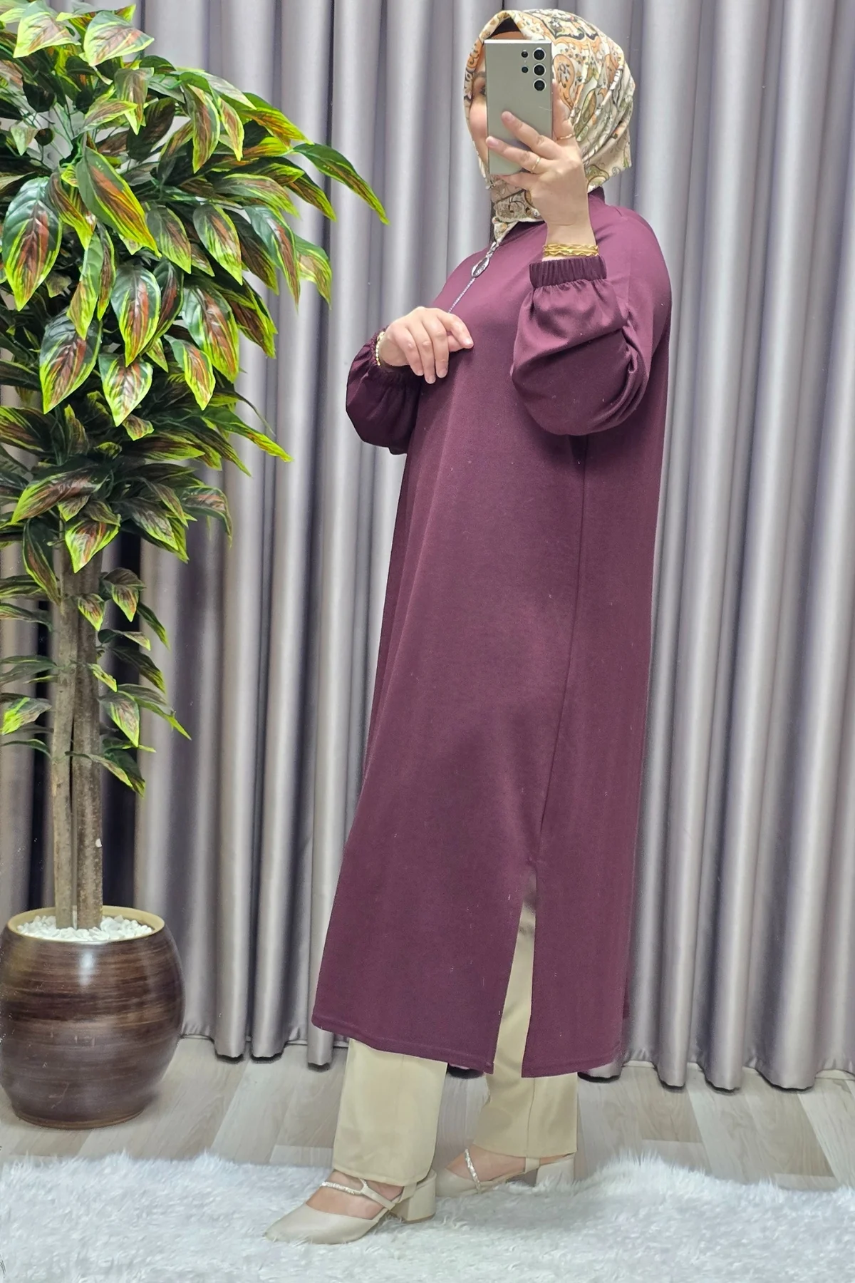 Kadın Tesettür Giyim Büyük Beden Fermuarlı Jumbo Uzun Tunik - Görsel 6