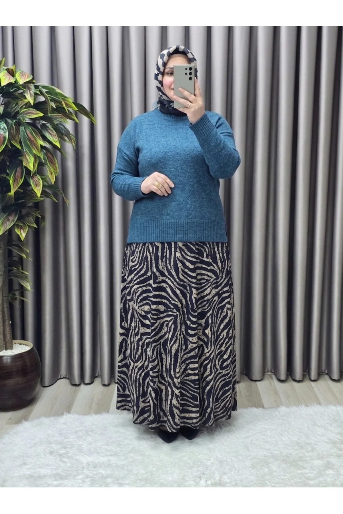 Kadın tesettür Giyim Büyük Beden Zebra Etek - Görsel 5
