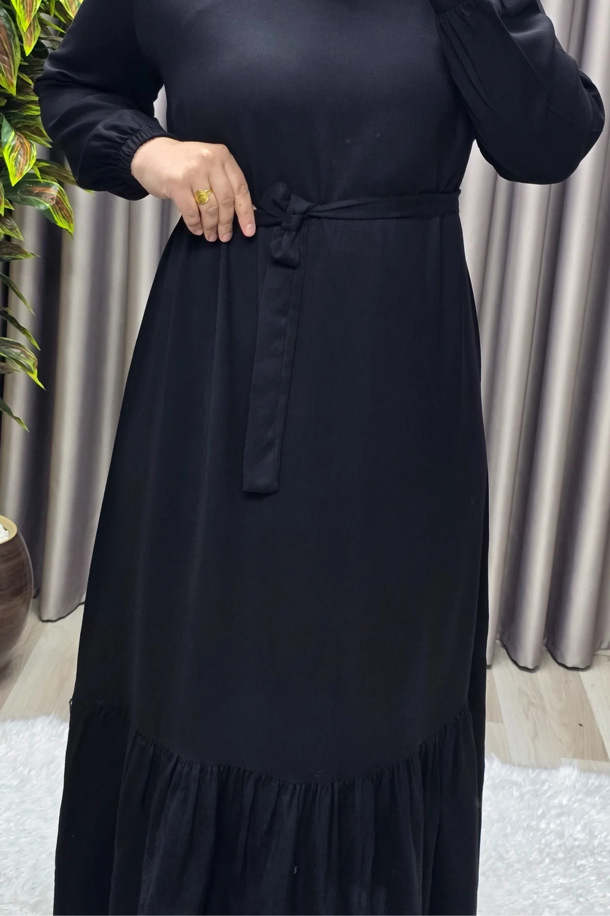 Kadın Tesettür Giyim Büyük Beden Düz Fırfırlı Elbise