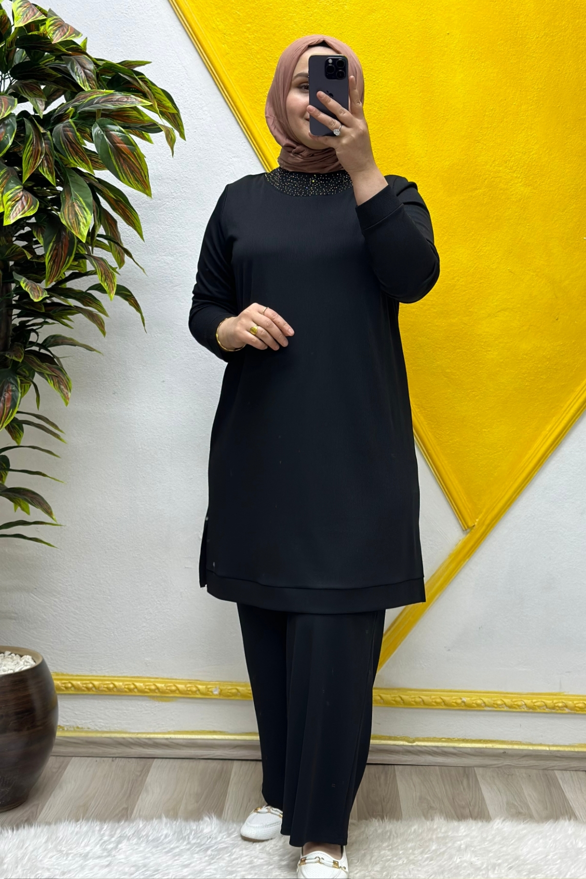 Kadın Tesettür Giyim Büyük Beden Pantolonlu Ecrin İkili Takım