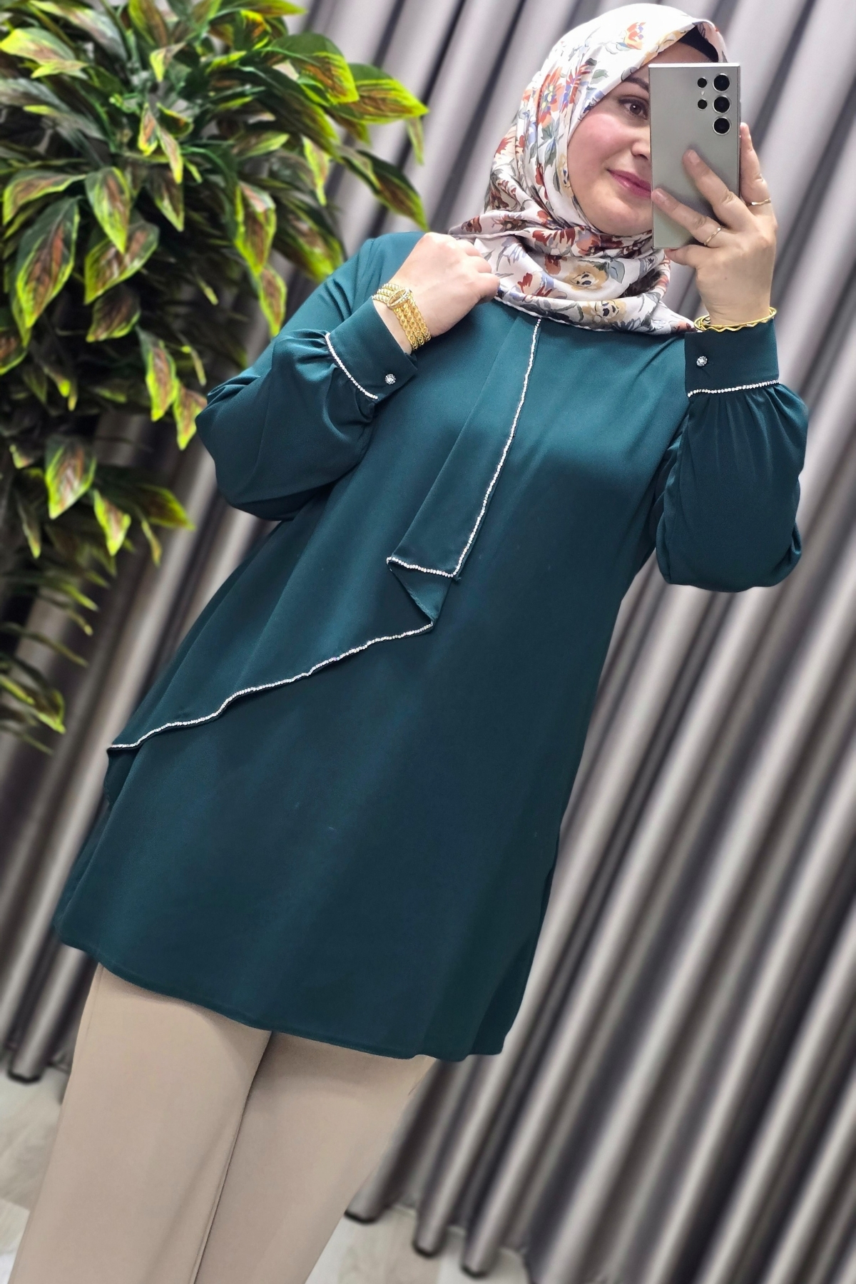 Elmas Tesettür Kadın Tesettür Giyim Büyük Beden Taşlı Abiye Tunik