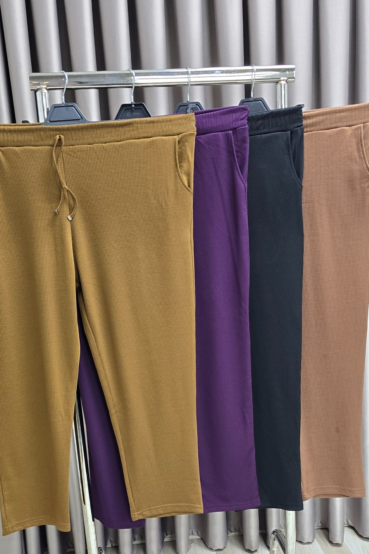 Kadın Tesettür Giyim Büyük Beden Fitilli Örme Pantolon