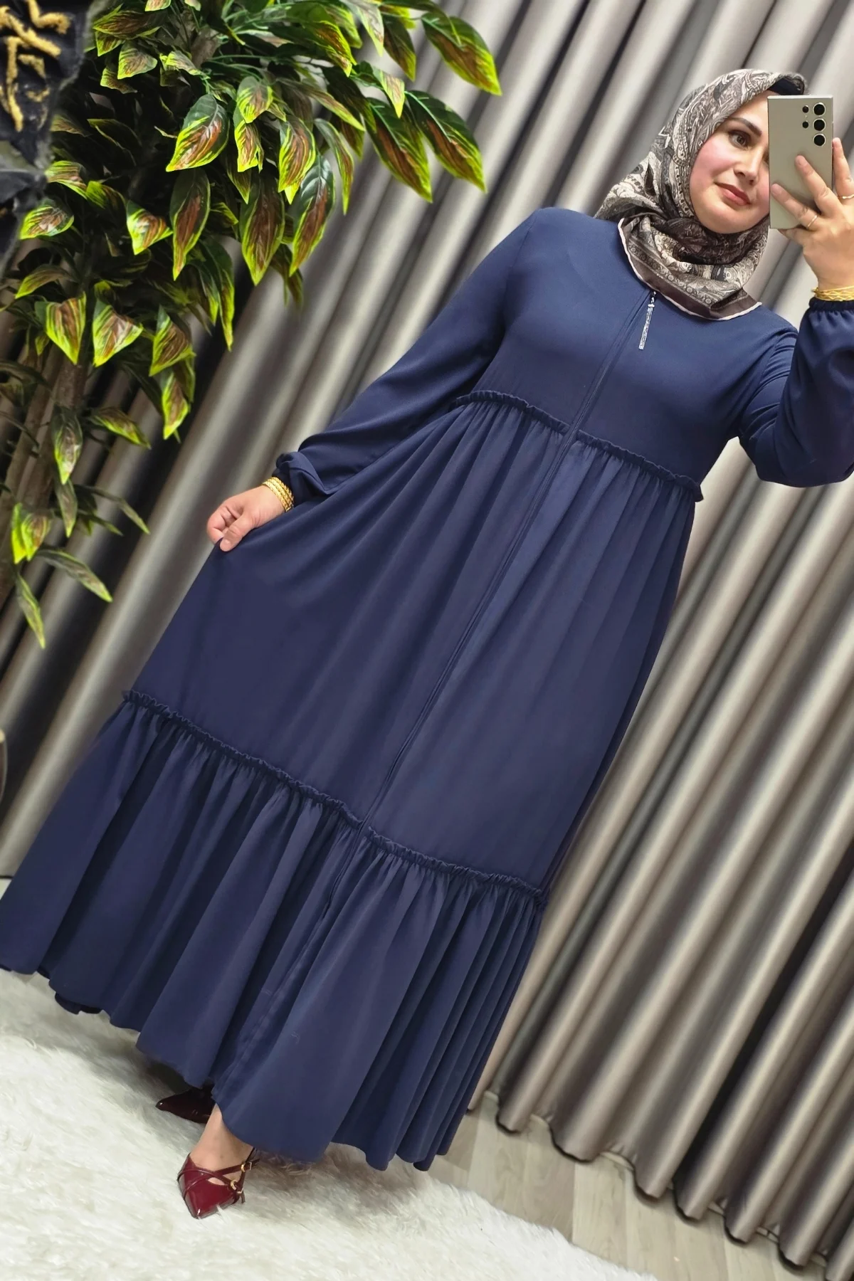 Kadın Tesettür Giyim Büyük Beden İki Katlı Ferace