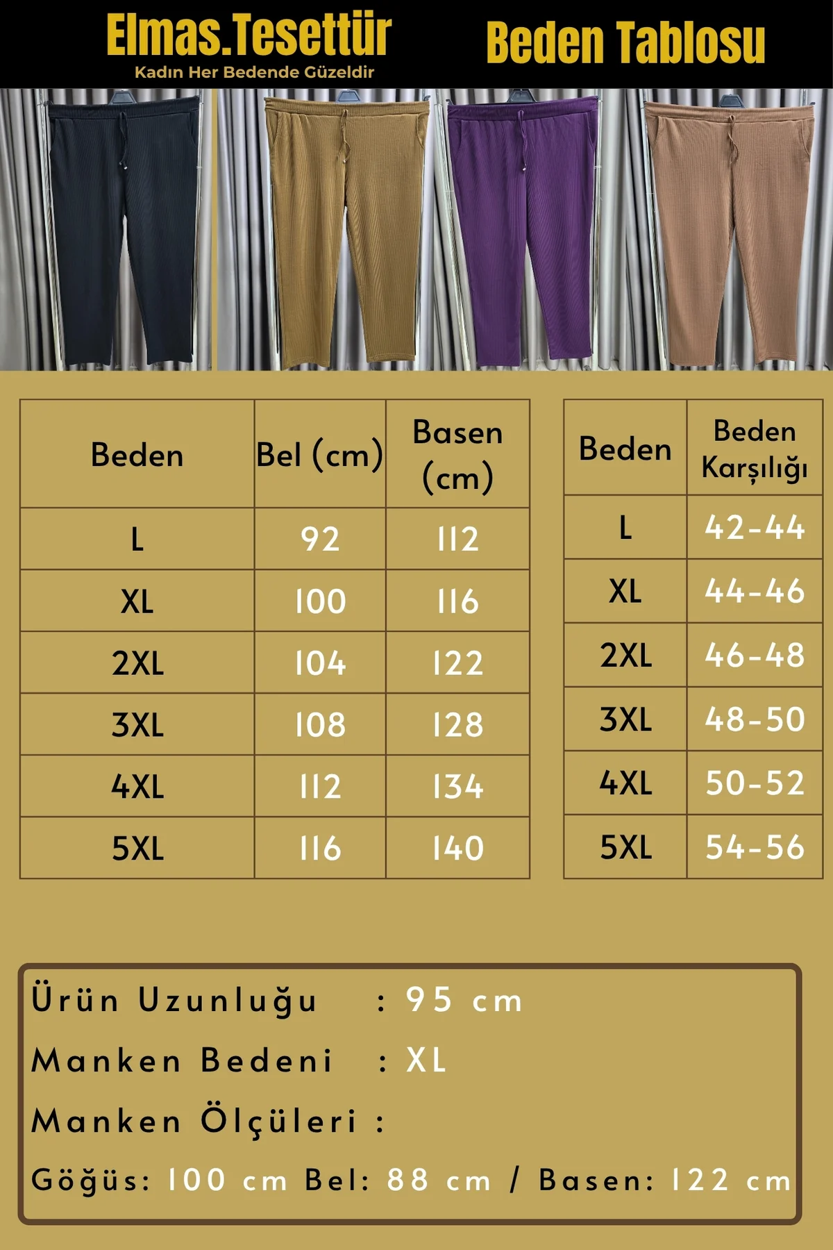 Kadın Tesettür Giyim Büyük Beden Fitilli Örme Pantolon - Görsel 3