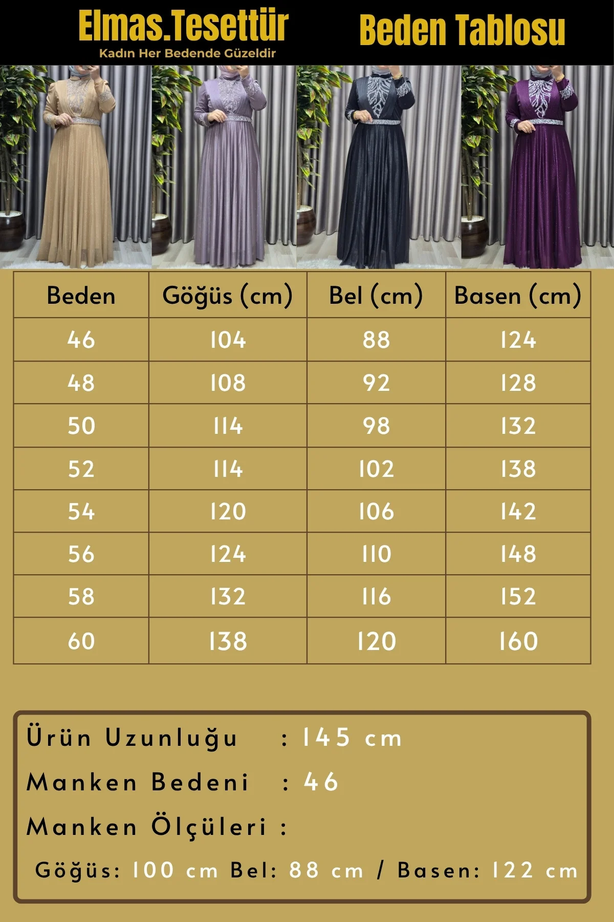 Kadın Tesettür Giyim Büyük Beden V Taşlı Abiye