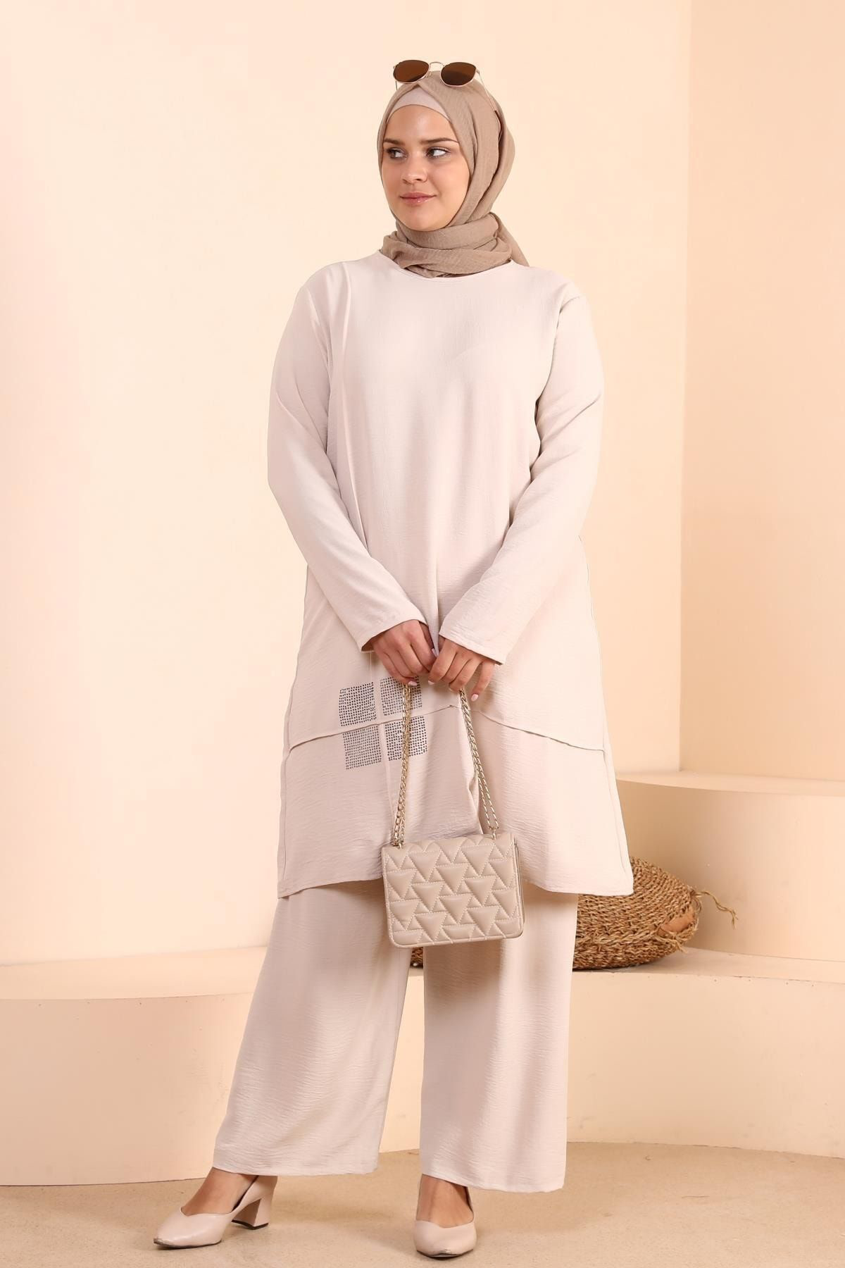 Ferace Kadin Tesettur Giyim Buyuk Beden Tesettur İkili Takim Ayrobin Pan