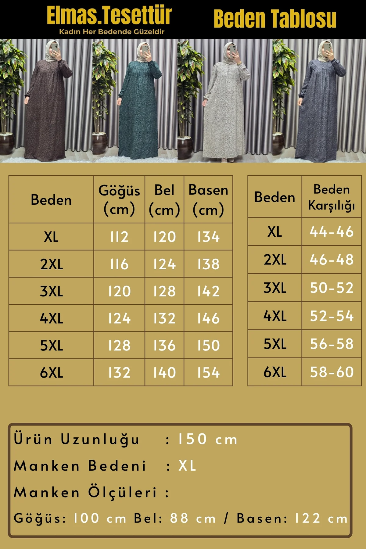 Kadın Tesettür Giyim Büyük Beden Yaprak Desenli Tam Robalı Elbise