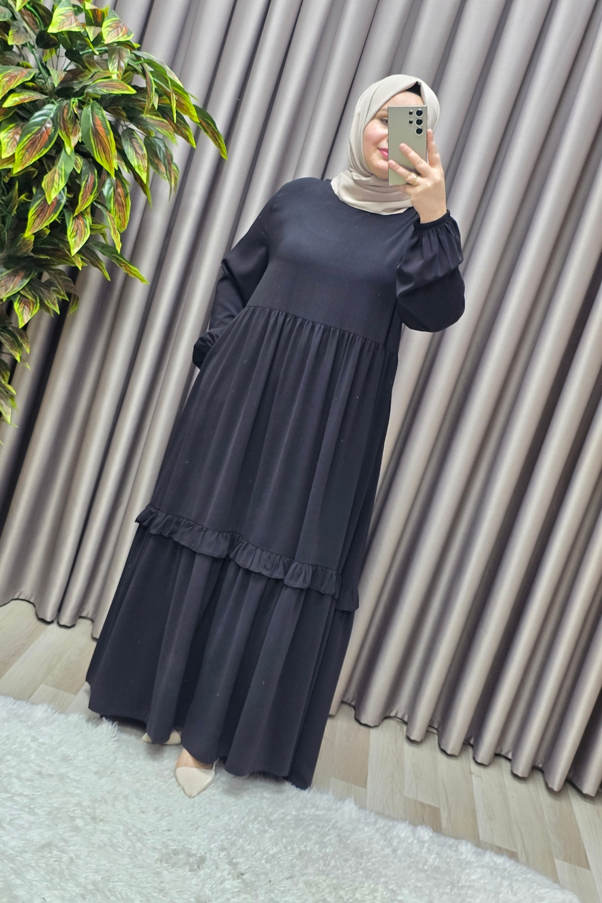 Kadın Tesettür Giyim Büyük Beden Endonezya Krebi Fırfırlı Elbise