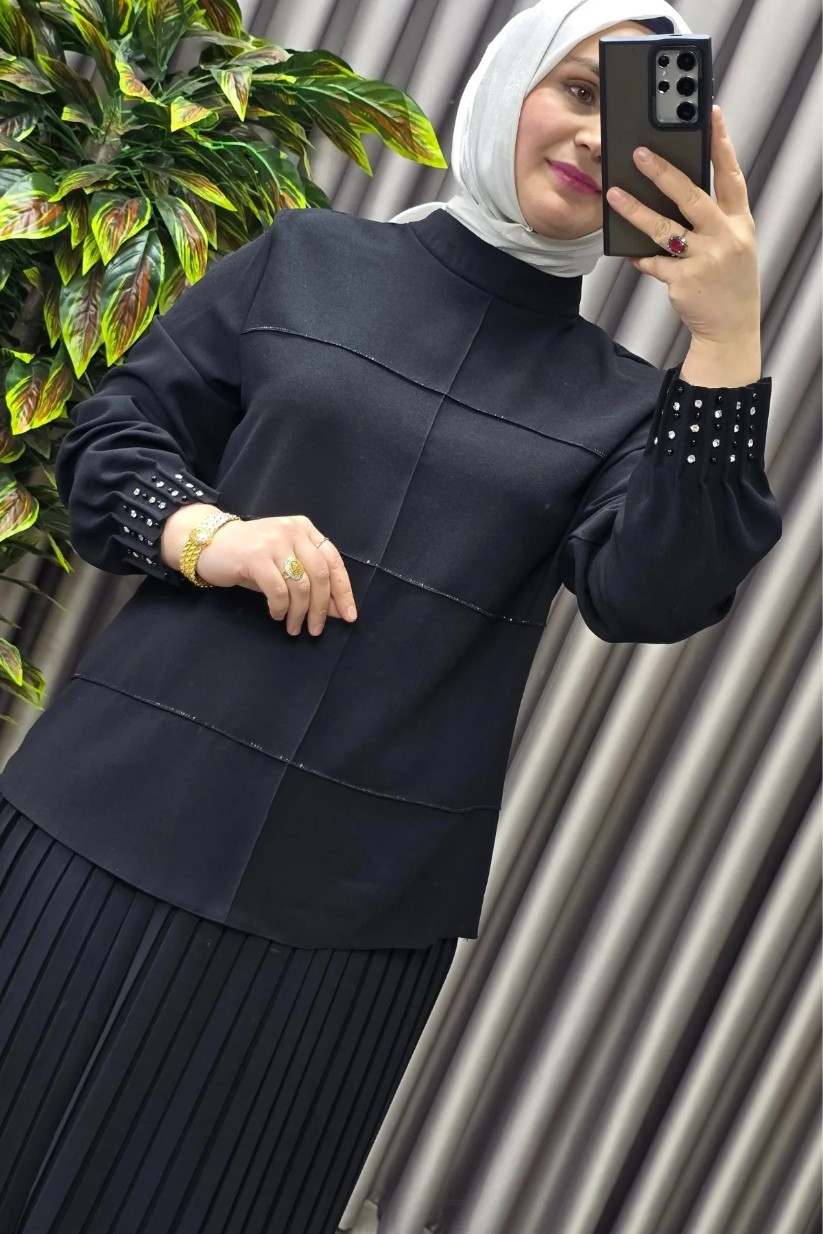 Kadın Tesettür Giyim Büyük Beden Krep Etekli Takım