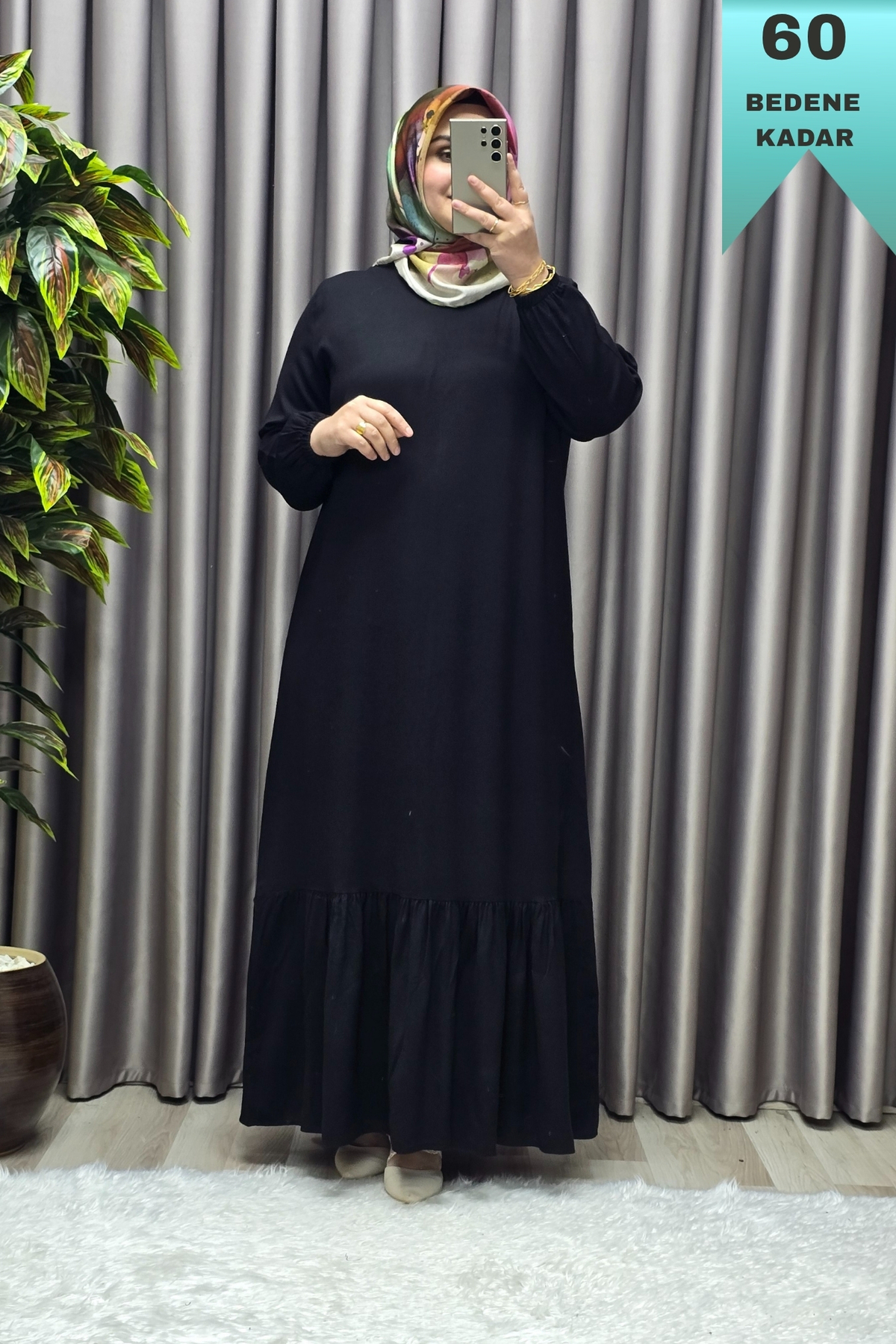 Kadın Tesettür Giyim Büyük Beden Düz Fırfırlı Elbise