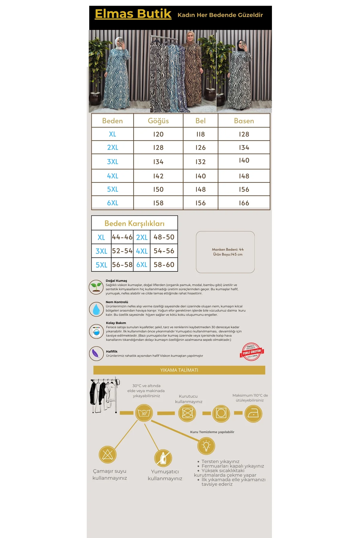 Kadın Tesettür Giyim Büyük Beden Zebra Desen Elbise