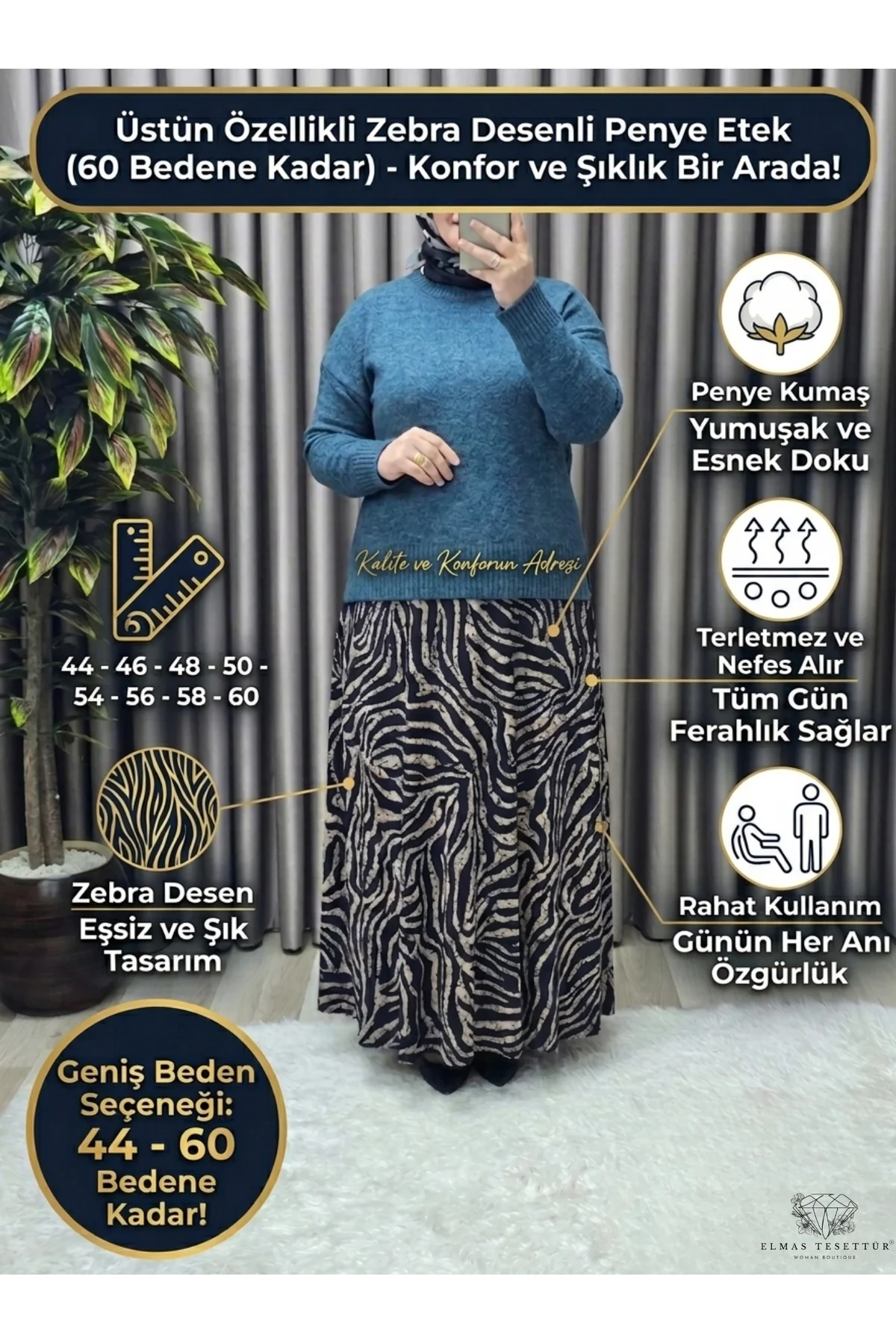 Kadın tesettür Giyim Büyük Beden Zebra Etek
