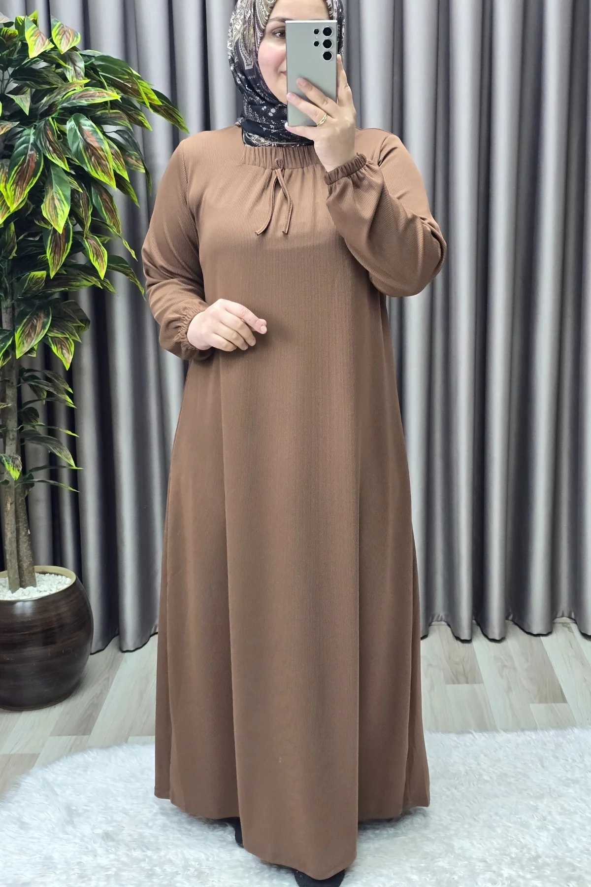 Kadın Tesettür Giyim Büyük Beden Kare Yaka Robalı Lina Elbise - Görsel 7