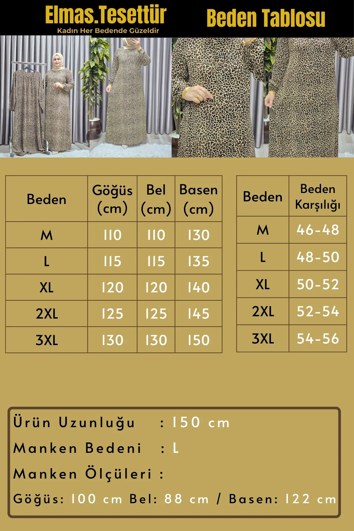 Kadın Tesettür Giyim Büyük Beden Leopar Desen Elbise