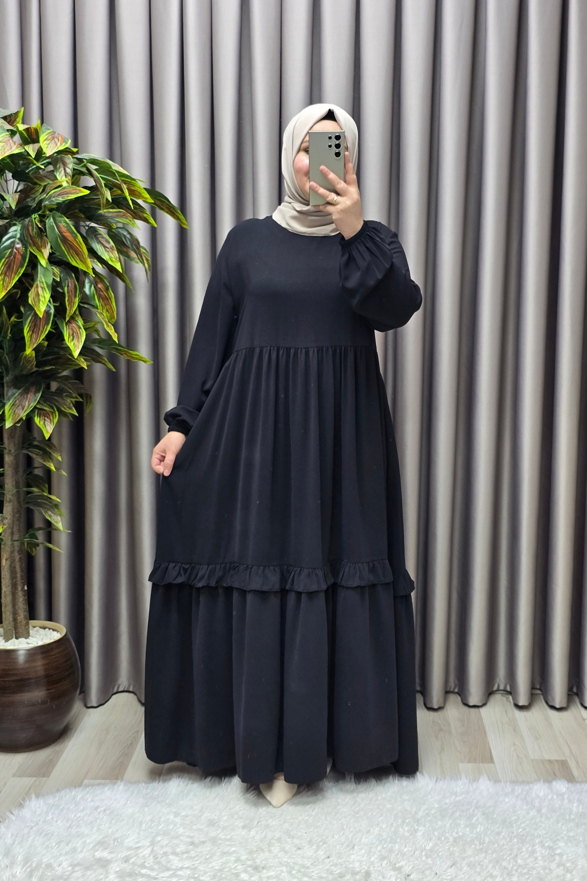 Kadın Tesettür Giyim Büyük Beden Endonezya Krebi Fırfırlı Elbise