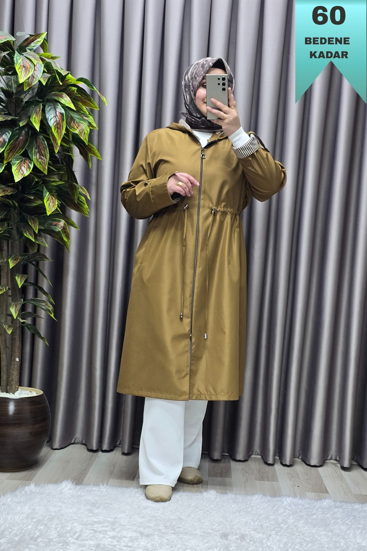 Elmas Tesettür Kadın Tesettür Giyim Büyük Beden Fransız Boy Mevsimlik Trençkot