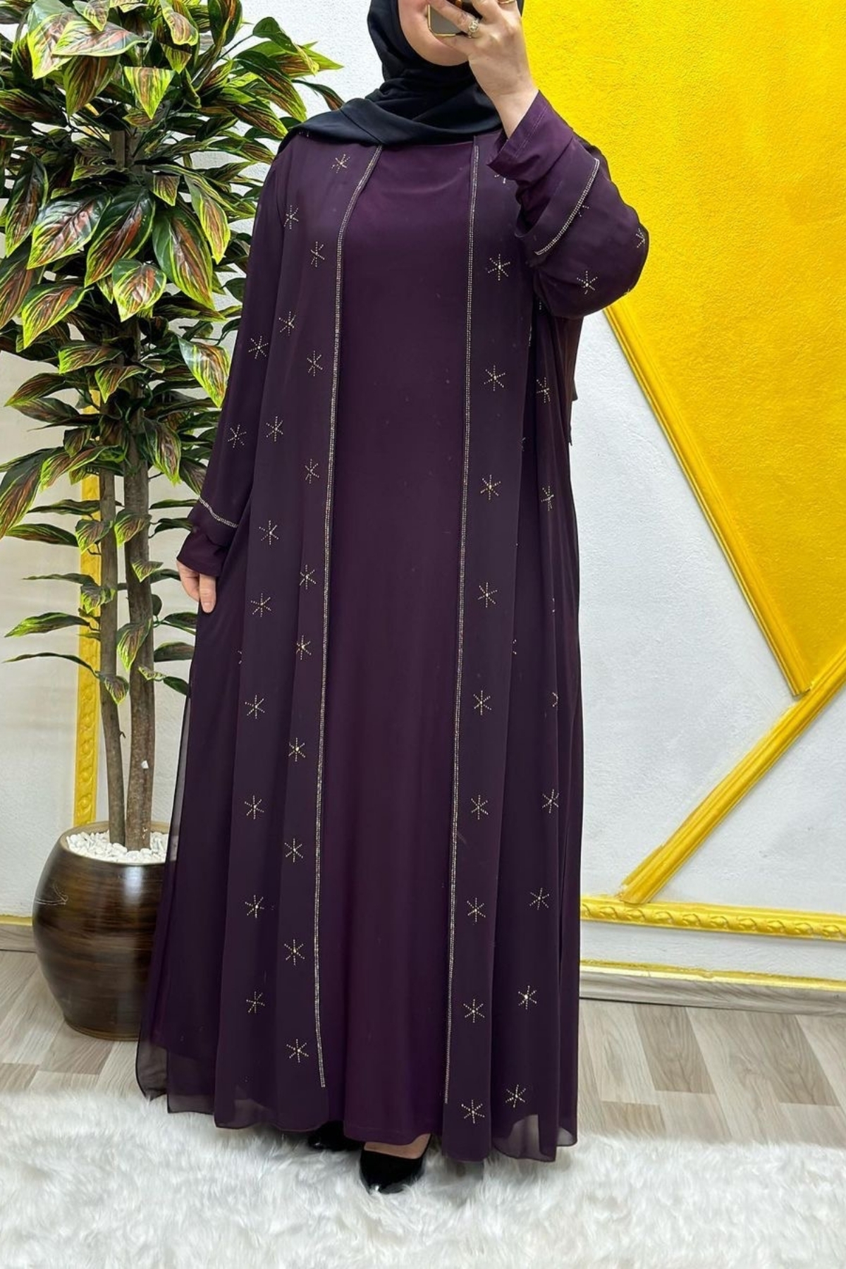 Kadın Tesettür Giyim Büyük Beden Yıldız Taşlı Abiye