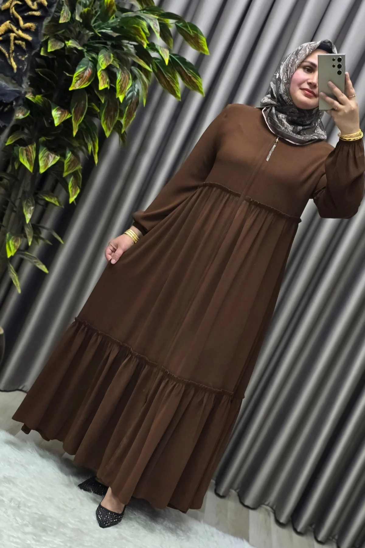 Kadın Tesettür Giyim Büyük Beden İki Katlı Ferace