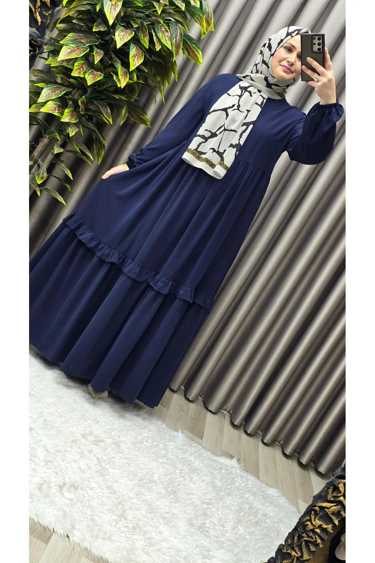 Kadın Tesettür Giyim Endonezya Krebi Fırfırlı Elbise