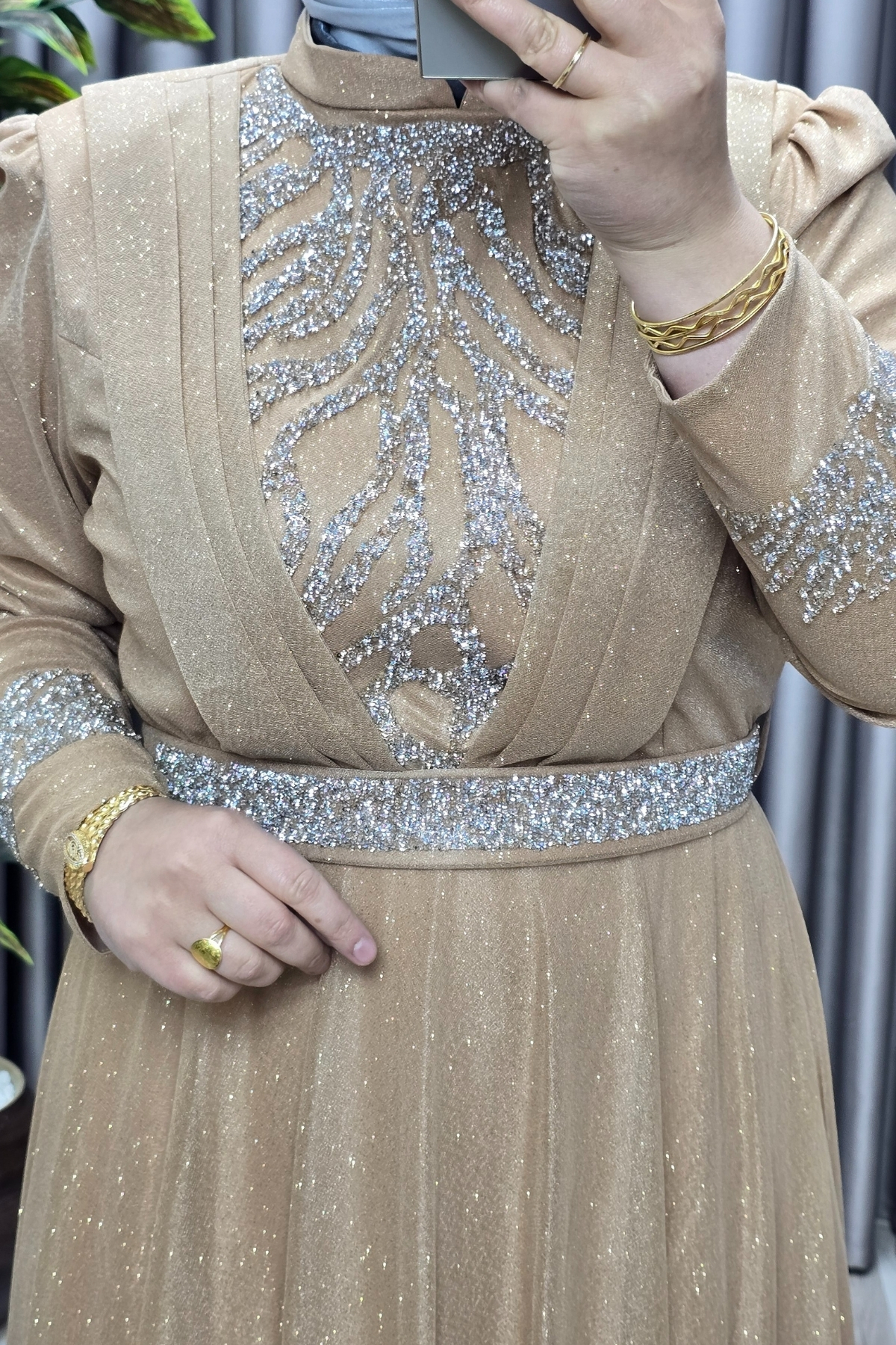 Kadın Tesettür Giyim Büyük Beden V Taşlı Abiye